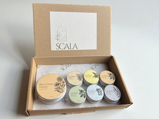 Geschenkbox Deluxe – 6 Lippenbalsame + Hautcreme